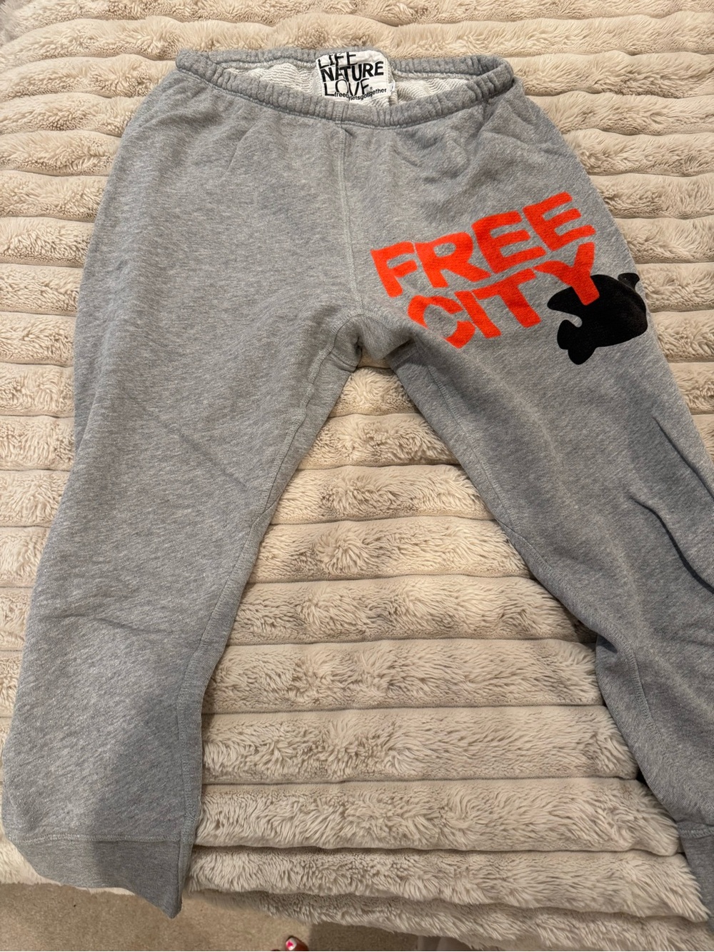 freecity Gray Sweatpants with Orange FREE CITY Print and Black Graphic